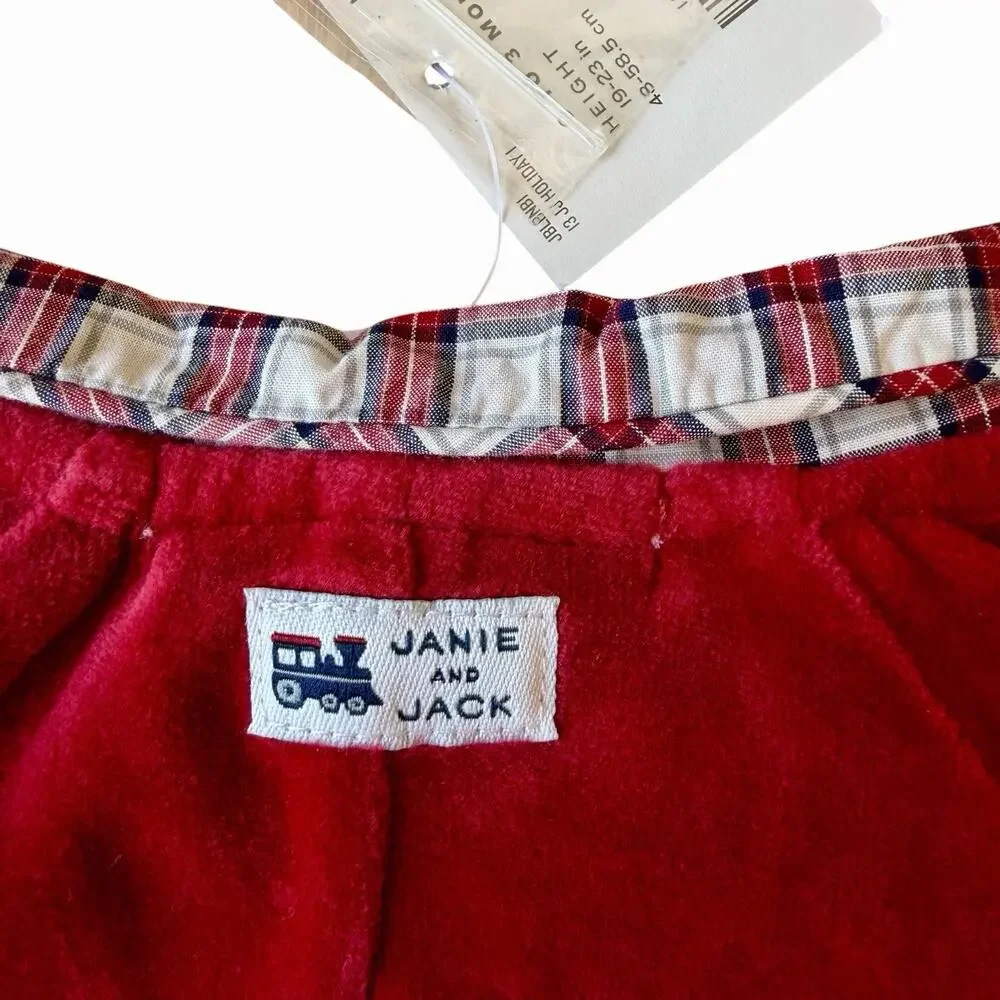 Janie and Jack Baby Boy Heirloom Red Velvet Holiday Romper Train Plaid 0-3 Month